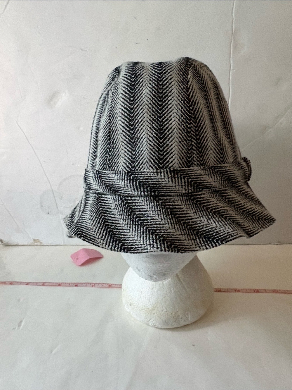 Philip Treacy Black and White Patterned Hat with Purple Label